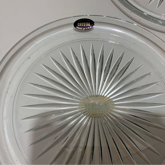New Crystal 8 1/2" Platter  Starburst Pattern - Made in USA 24% Lead Set of 2 G3 - Picture 4 of 6